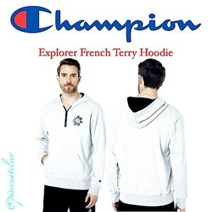 Champion Global Explorer French Terry Hoodie in White, Men’s Size Large